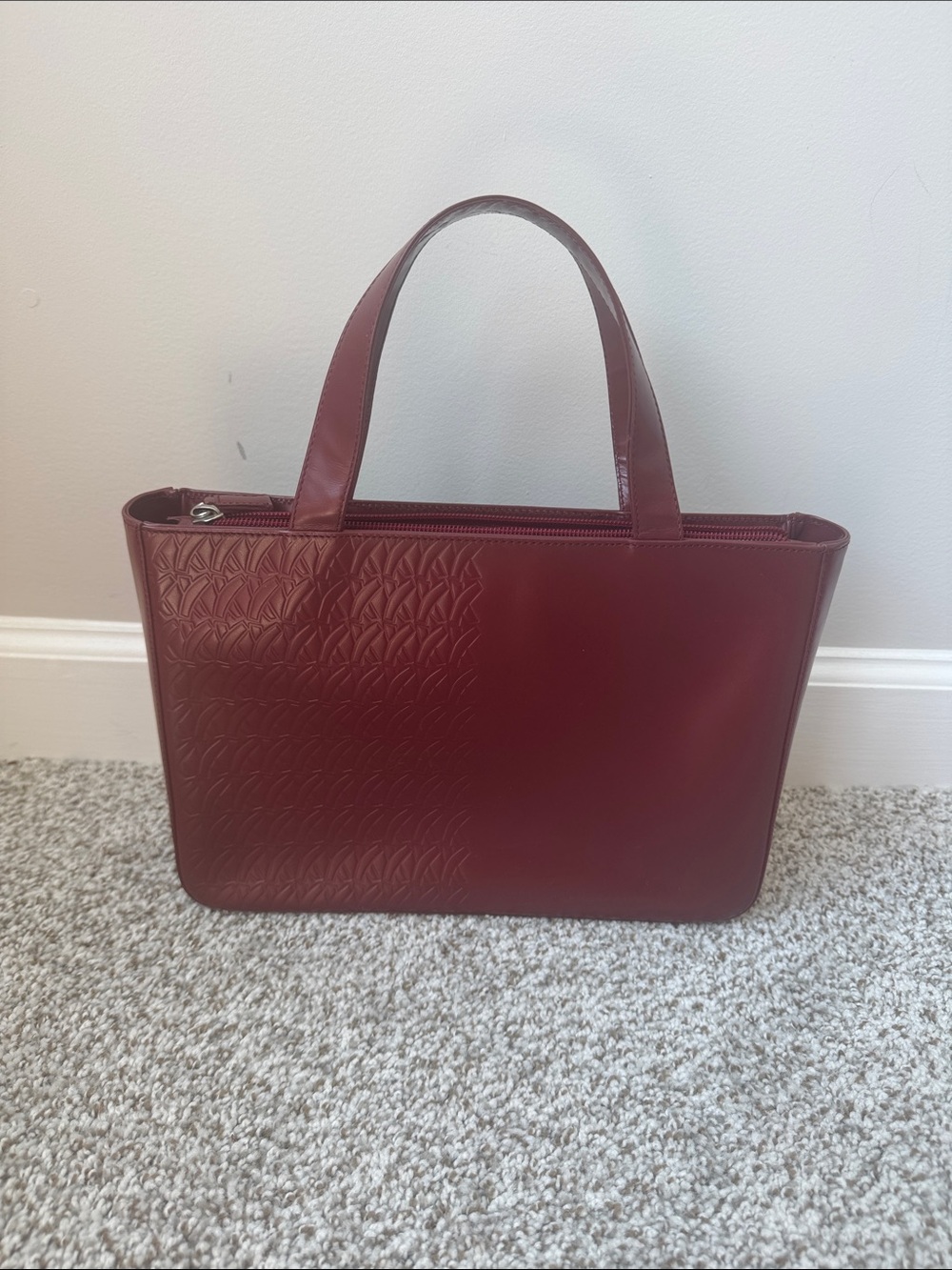 Vtg Paloma Picasso Burgundy Leather Handbag Medium Iconic X Logo